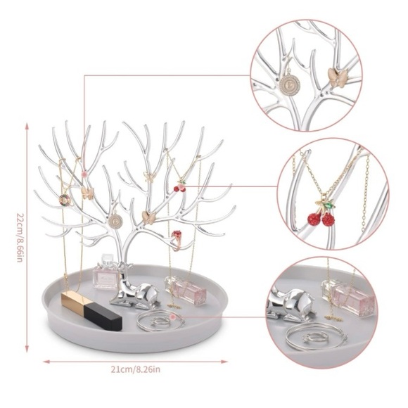 Rotating Silver Deer Jewelry Tree Stand Organizer - Picture 2 of 3